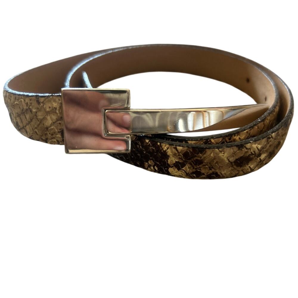 TANNER Made in Italy Genuine Leather Silver Metal Buckle Snakeskin Belt S